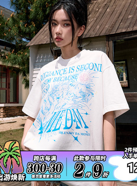 MEDM24SS水晶玫瑰短袖T恤男夏季新款美式潮流圆领宽松情侣体恤衫