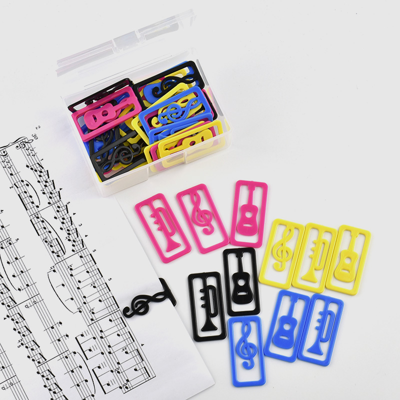 台湾音乐文具音符书签乐器吉他小号高音符彩色塑料书签夹子回形针