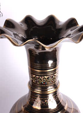 巴基斯坦铜器花瓶手工雕刻彩点铜花瓶大花瓶酒店居家装饰工艺品