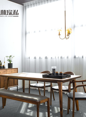 北欧实木餐桌黑胡桃木简约现代长方形饭桌日式原木环保书桌小户型