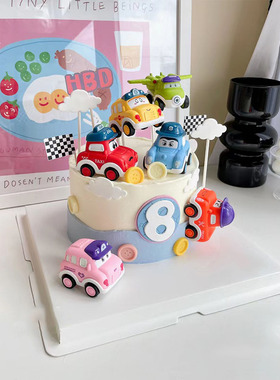 卡通超级宝宝巴士回力飞机飞天小汽车蛋糕装饰摆件男孩生日装扮