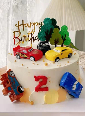 汽车总动员蛋糕装饰摆件麦昆卡通迷你赛车玩具儿童生日烘焙插件