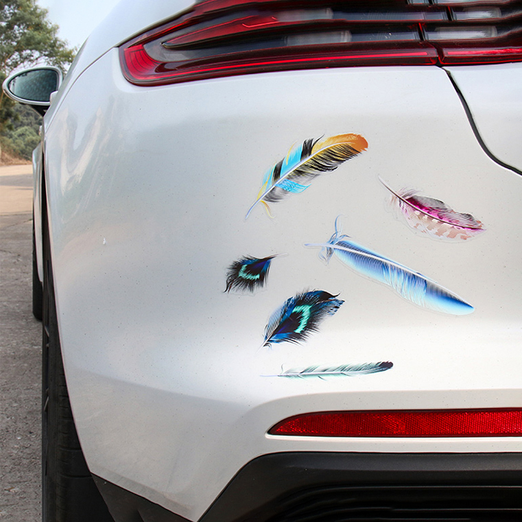 新款汽车DIY个性羽毛贴纸创意3D划痕装饰车贴遮盖防水贴纸画遮挡