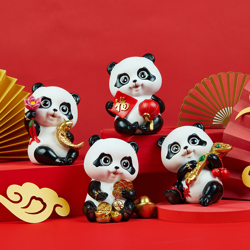 网红大熊猫摆件可爱小动物模型房间书柜桌面中国风装饰品生日礼物