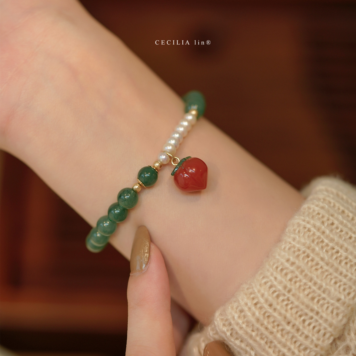 珠宝原创设计南红珍珠绿玉髓手链中国风复古手串网红潮礼物女