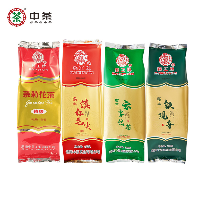 中茶茶叶 猴王牌袋装组合散茶茉莉花茶+云雾绿茶+滇红毛尖+铁观音