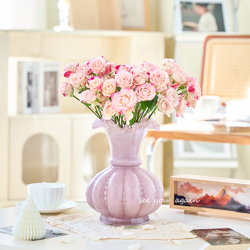 法式中古花瓶摆件高级感玻璃芬顿花器客厅插花鲜花餐桌居家装饰品