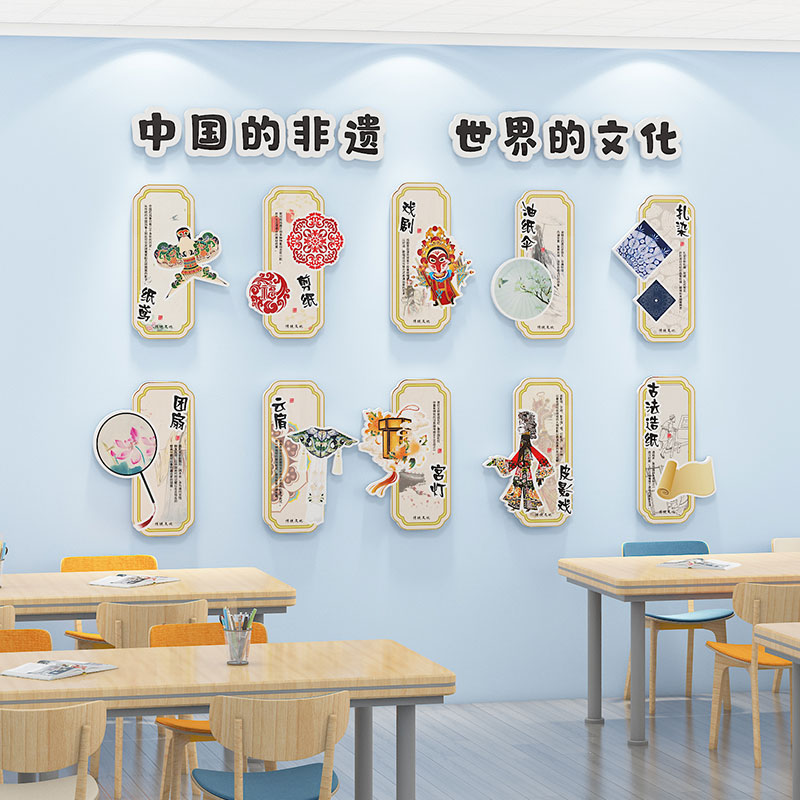 幼儿园墙面装饰中国传统文化墙贴布置教室走廊楼梯环创主题墙成品