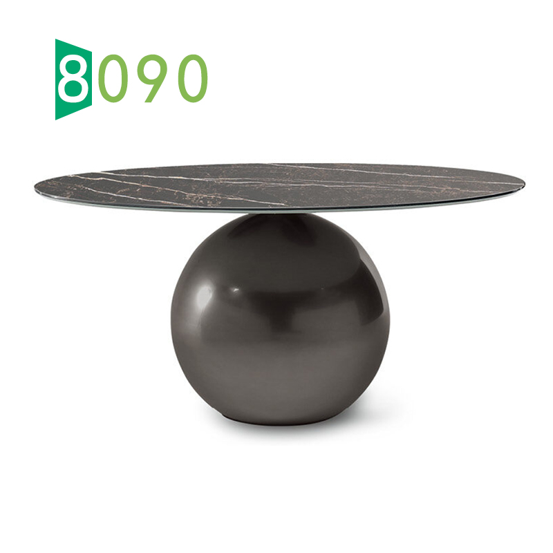 8090居品意式风工家装家具/小户型家用岩板大理石圆形球创意餐桌