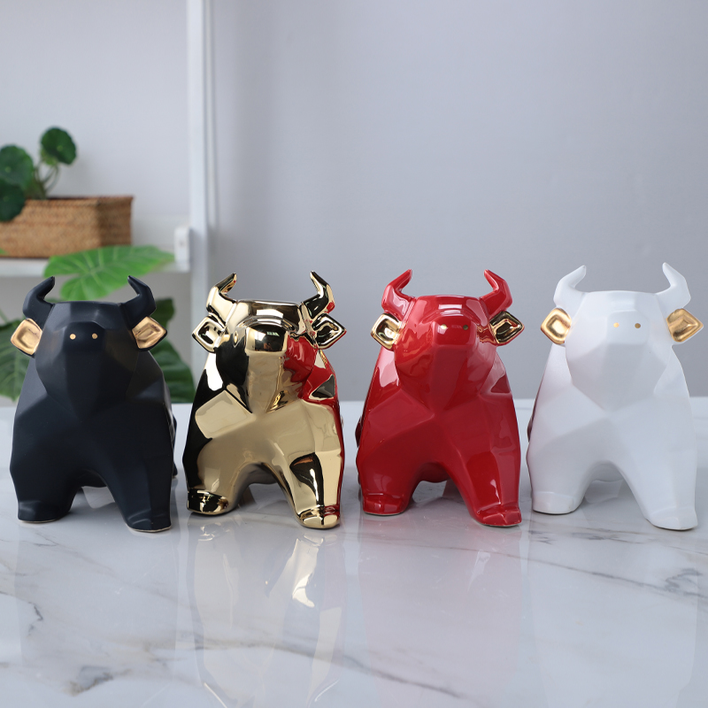创意喜庆抬头牛可爱猫陶瓷工艺品客厅办公室书房居家装饰摆件