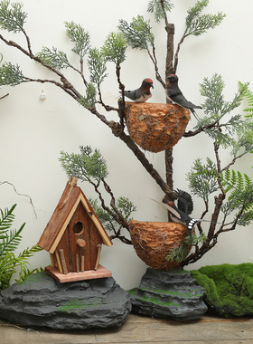仿真燕子小鸟窝幼儿园居家装饰品创意自然角庭院摆件户外人造鸟巢