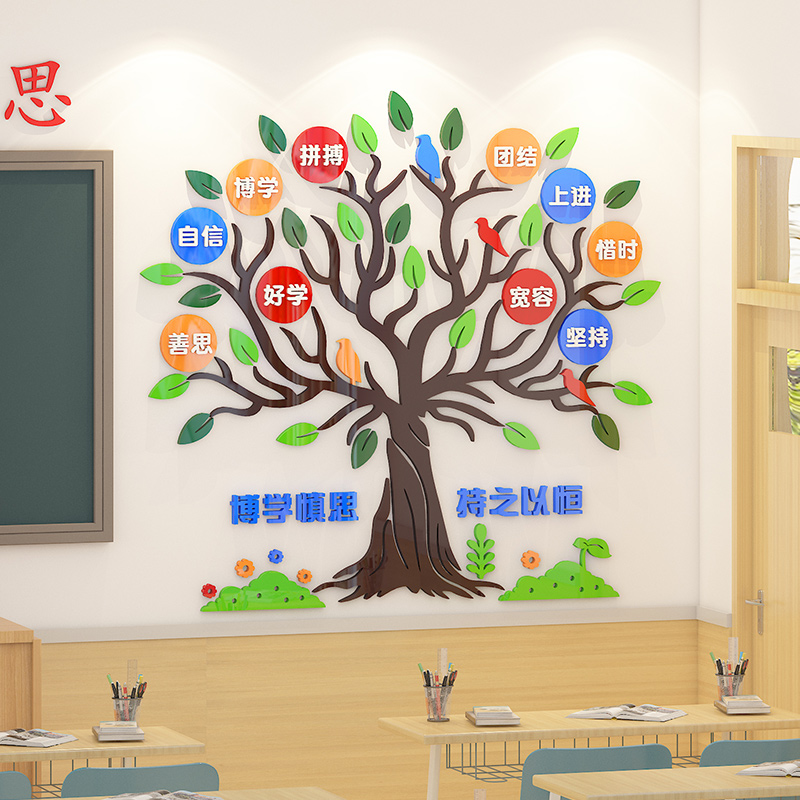 教室装饰中小学班级文化墙布置神器励志树激励文字标语墙贴3d立体