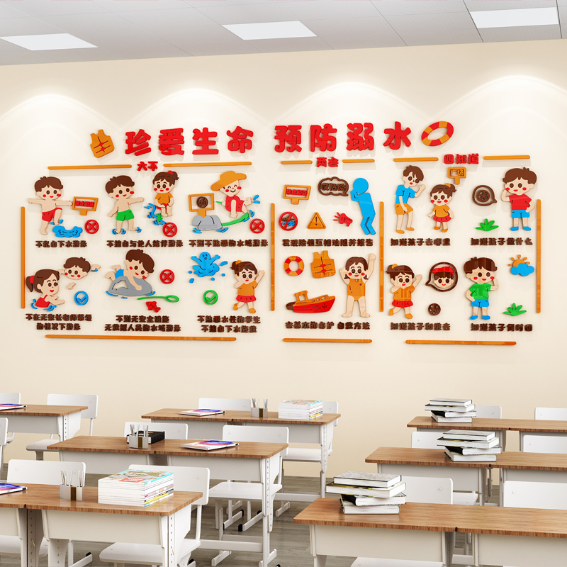 幼儿园校园防溺水安全教育文化墙贴环创主题班级布置教室墙面装饰