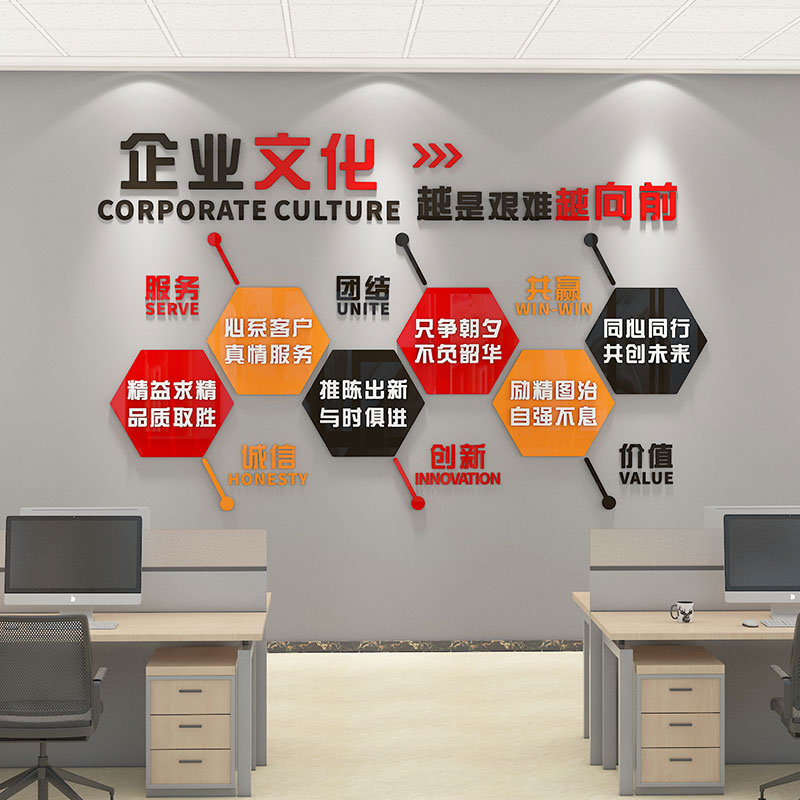 企业文化墙布置激励志文字标语墙贴纸立体公司办公室背景墙面装饰