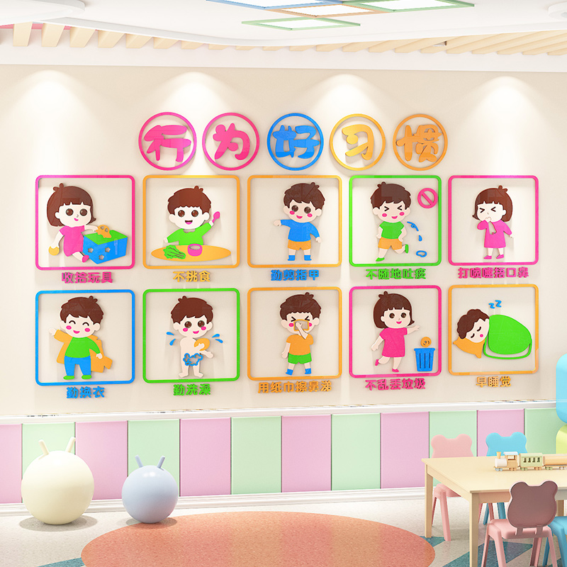 幼儿园墙面装饰培养好习惯环创主题墙教室走廊大厅文化墙贴3d立体