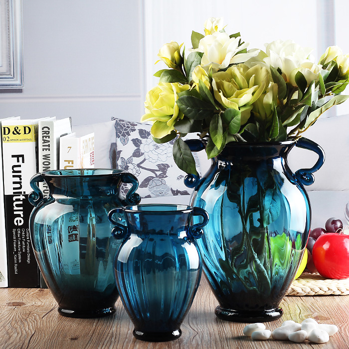 欧式彩色玻璃花瓶水培绿萝干花创意复古家装餐桌台面插花盆摆件