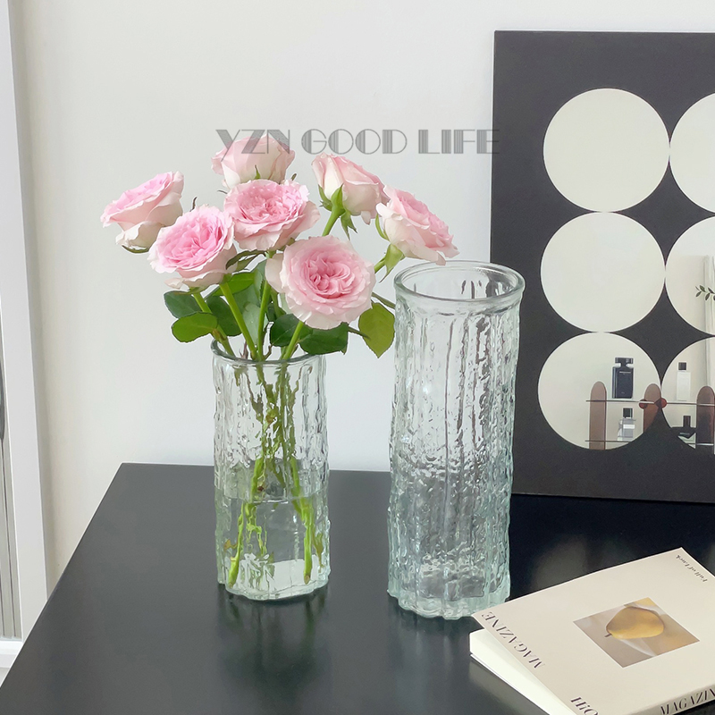 高级感直筒花瓶摆件客厅网红ins风玻璃透明水养玫瑰插花居家装饰