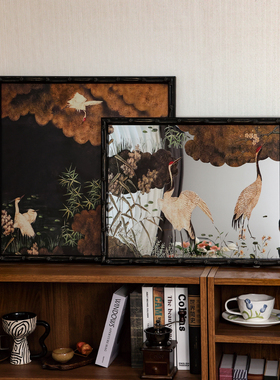 新中式复古花鸟镜子画电视柜沙发背景卧室家装高级感挂画装饰画
