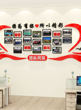 公司荣誉展示墙团队员工风彩文化墙办公室墙面装饰企业形象照片墙