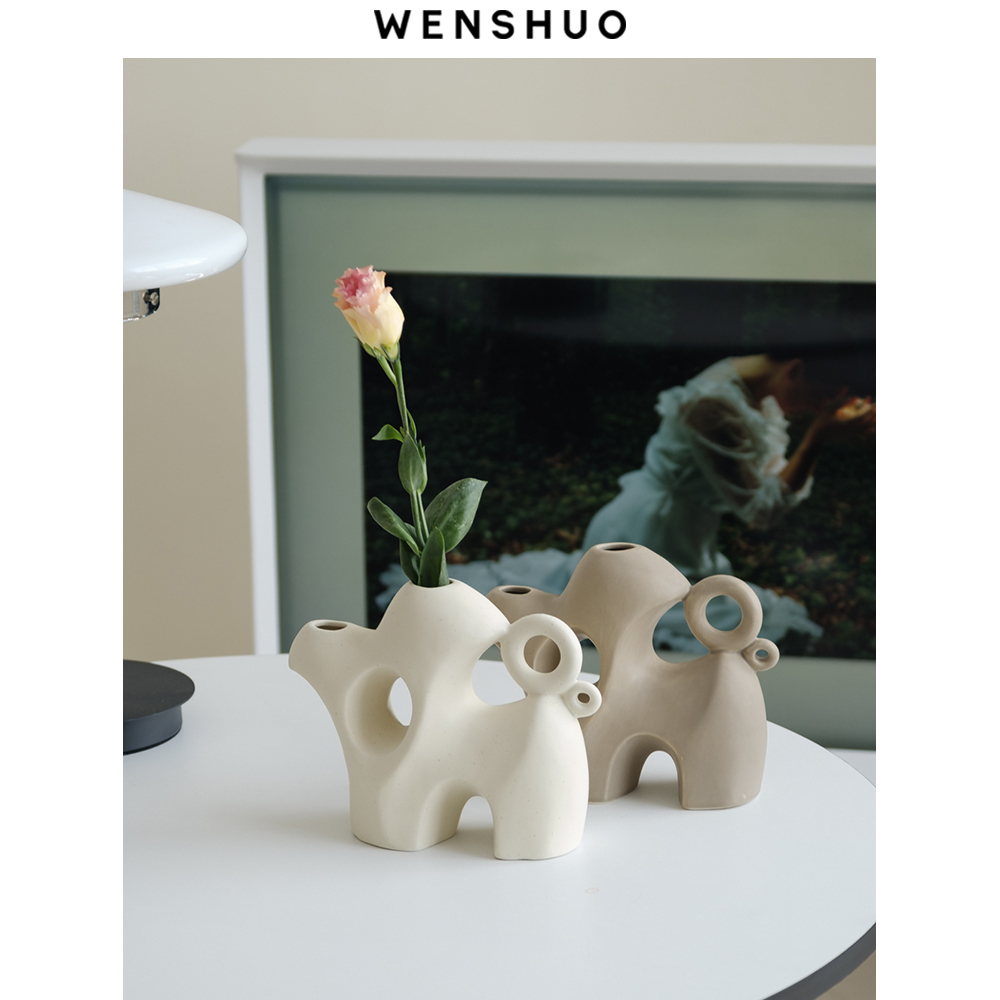 WENSHUO 北欧ins风抽象羊羊设计花瓶摆件 艺术样板间客厅居家装饰