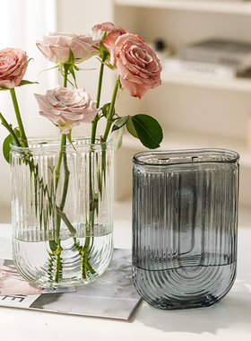 网红高级感花瓶摆件客厅极冻ins风玻璃透明大口水养插花居家装饰