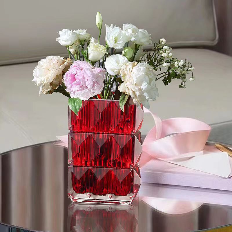 简约捷克玻璃花瓶高级感红色水养花器中号居家装饰桌面台面摆件