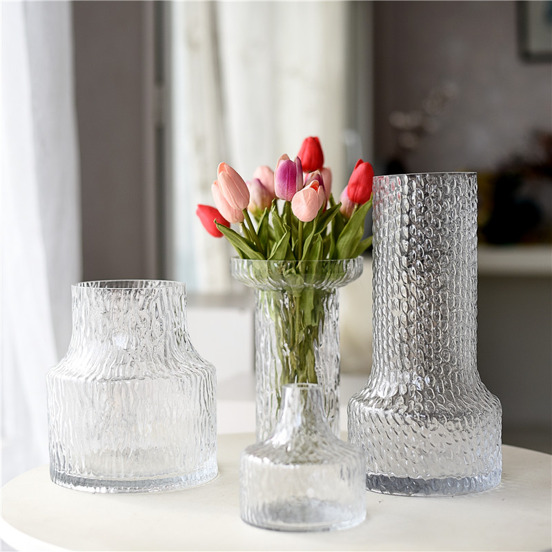 极冻冰锤纹透明玻璃花瓶轻奢现代创意设计高端软装居家装饰品水培