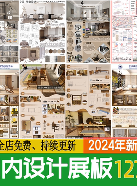 2024现代室内设计ps展板排版家装住宅工装民宿餐厅模板psd素材