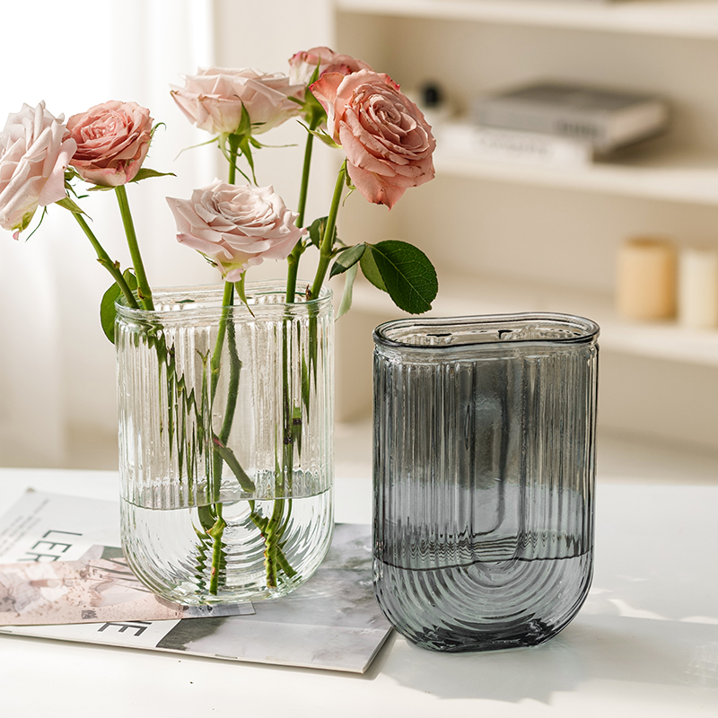 网红高级感花瓶摆件客厅极冻ins风玻璃透明大口水养插花居家装饰