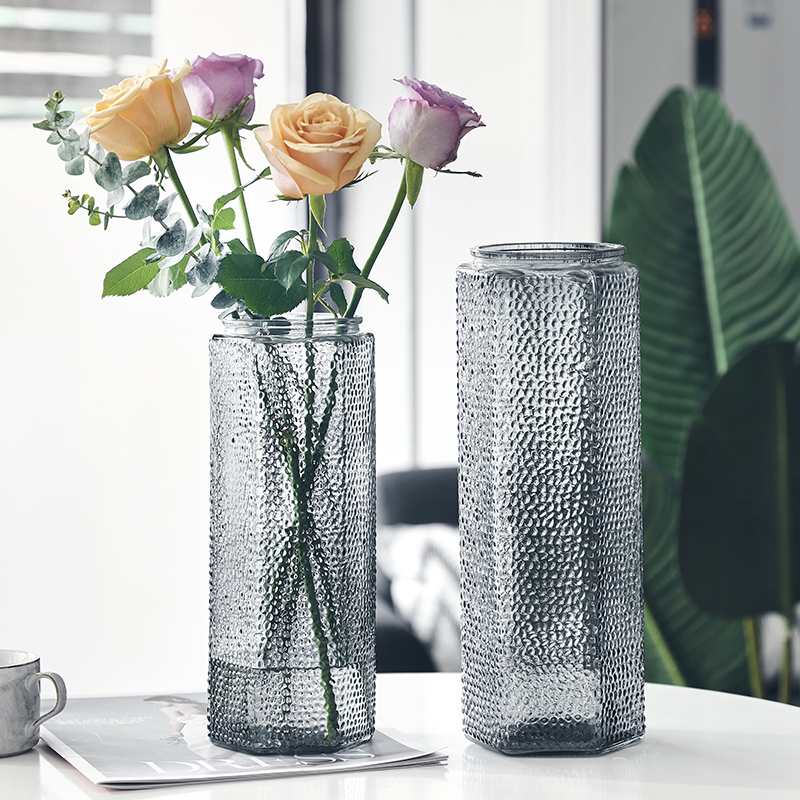 简约现代北欧居家装饰玻璃花瓶透明麻点工艺水养鲜花富贵竹插花瓶