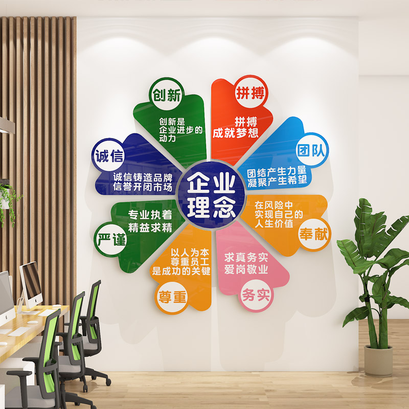 公司理念文化墙布置企业形象墙设计励志文字墙贴3d办公室墙面装饰