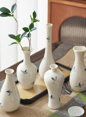 日式白瓷花器插花客厅摆件迷你居家装饰禅意复古陶瓷小花瓶高级感