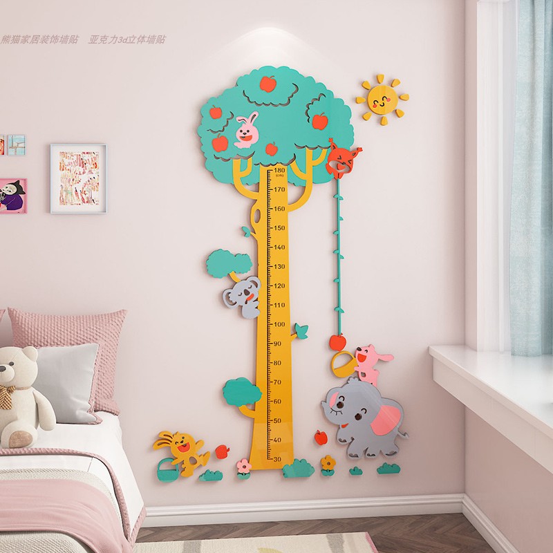 3d大树创意装饰测量身高尺儿童房间布置墙面亚克力幼儿园身高墙贴
