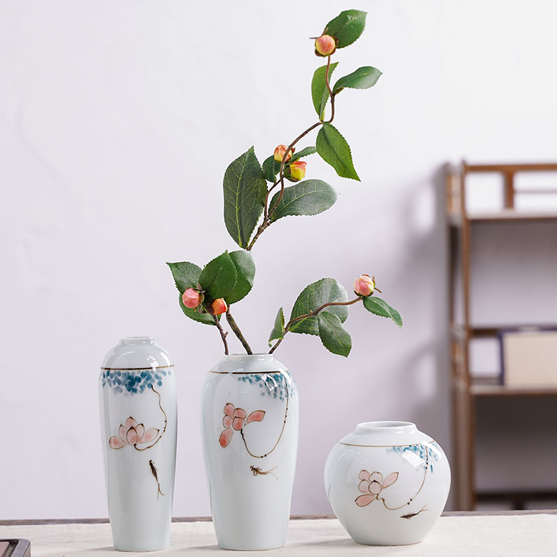 陶瓷手绘小花瓶摆件客厅插花景德镇新中式玄关居家装饰品茶桌花器