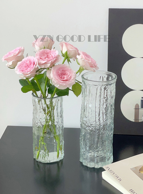 高级感直筒花瓶摆件客厅网红ins风玻璃透明水养玫瑰插花居家装饰