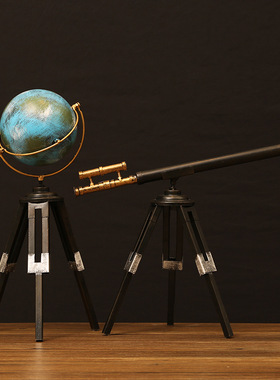 创意复古地球仪天文望远镜模型摆件样板间客厅书房办公室落地装饰