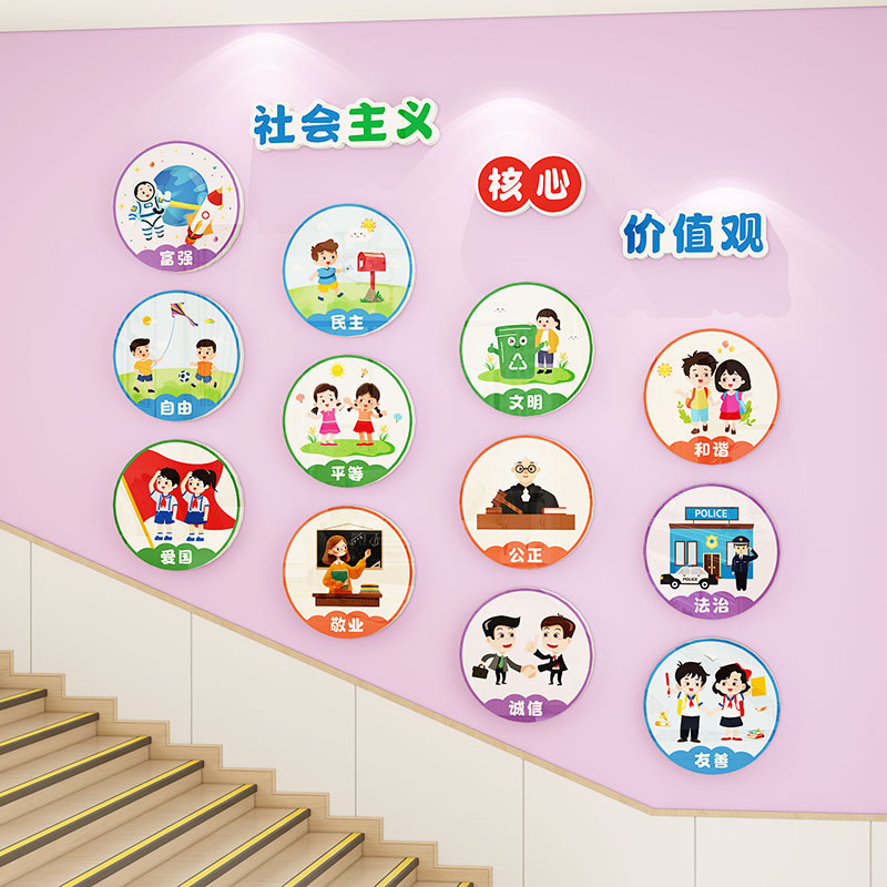 社会主义核心价值观墙贴幼儿园教室布置墙面装饰楼梯环创主题墙