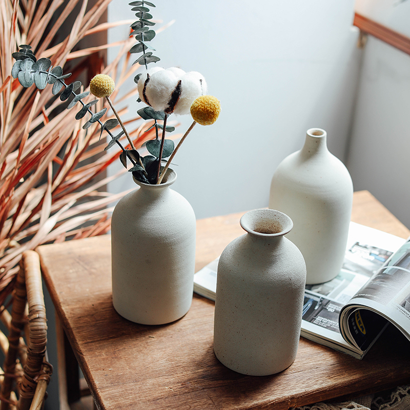 日式手工陶瓷花瓶摆件客厅插花桌面居家装饰小口径干花花瓶小花器