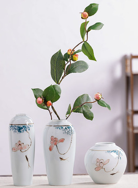 陶瓷手绘小花瓶摆件客厅插花景德镇新中式玄关居家装饰品茶桌花器