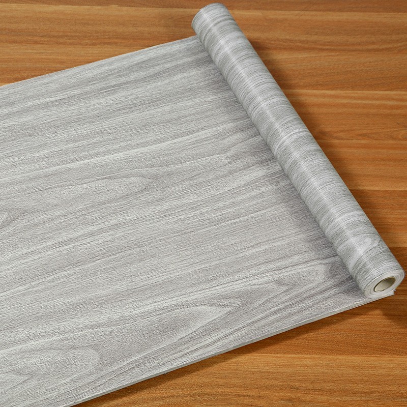 灰色木纹家具翻新贴纸桌面桌布防水自粘贴皮桌子书桌改色贴膜仿木