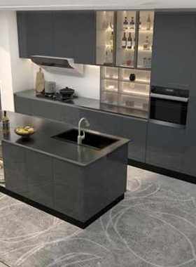 耐猫304不锈钢橱柜定制现代别墅家装整体厨房厨柜 实心不锈钢台面