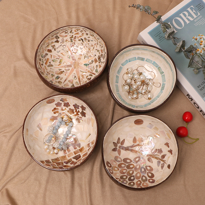 越南椰子壳镶嵌贝壳碗玄关钥匙小物件收纳居家装饰摆件创意碗