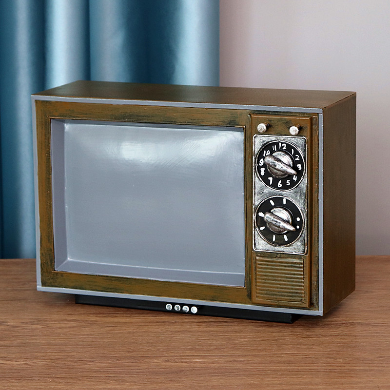 复古怀旧摆件607080年代老式做旧黑白电视机模型酒吧餐厅道具装饰