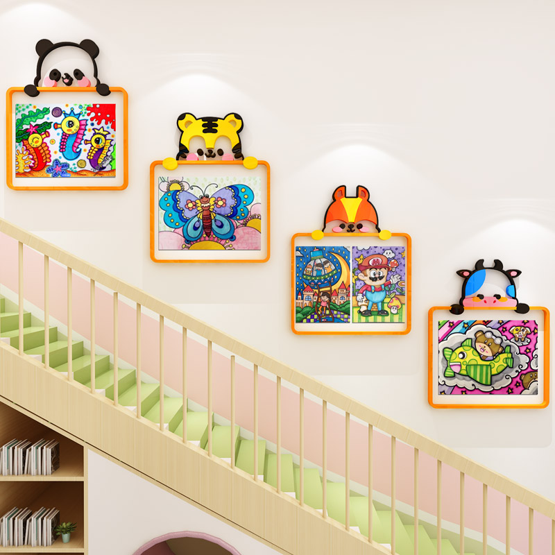 幼儿园楼梯墙面装饰优秀作品展示照片墙贴教室走廊环创主题墙布置