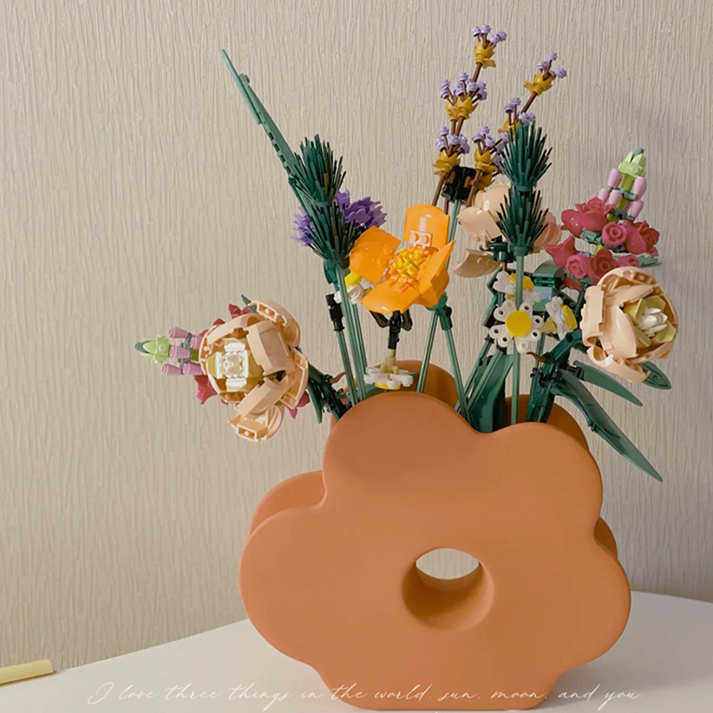 乐高花束配套花瓶花朵造型艺术陶瓷简约现代居家装饰北欧桌面摆件