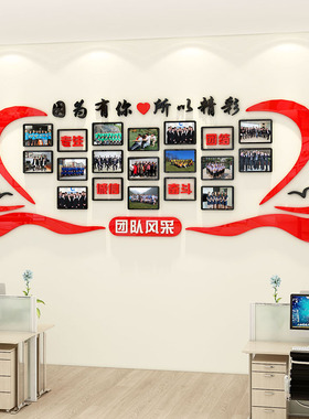 企业文化布置团队员工风采展示照片墙贴3d公司办公室背景墙面装饰