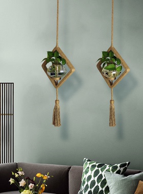 DIY悬挂麻绳工艺品创意玻璃花瓶花器家居装饰品中式古典挂件田园