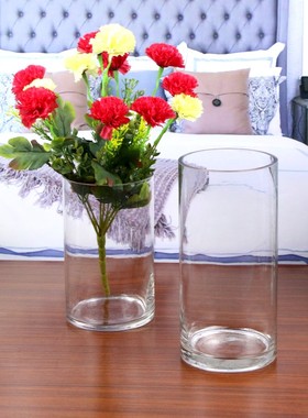 透明圆柱形直筒小号热带鱼缸玻璃插花瓶小玻璃杯高细花瓶家装摆件
