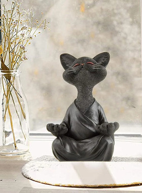 跨境热卖 打坐黑猫树脂摆件 树脂工艺品 居家装饰摆件冥想猫收藏