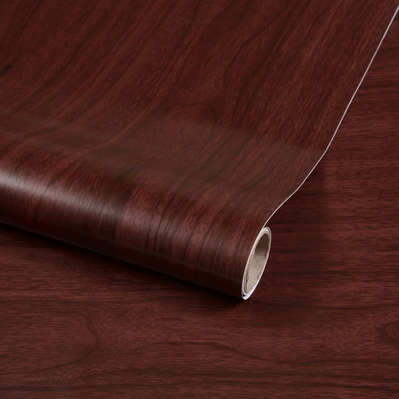 红胡桃木纹家具翻新贴纸自粘墙纸贴皮衣柜子木板木门桌面防水仿木